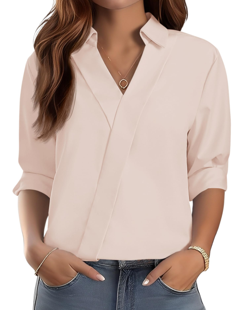 Erma Camicetta Donna – Scollo a V con Col Camicia, Manches 3/4 Elegante Business Casual