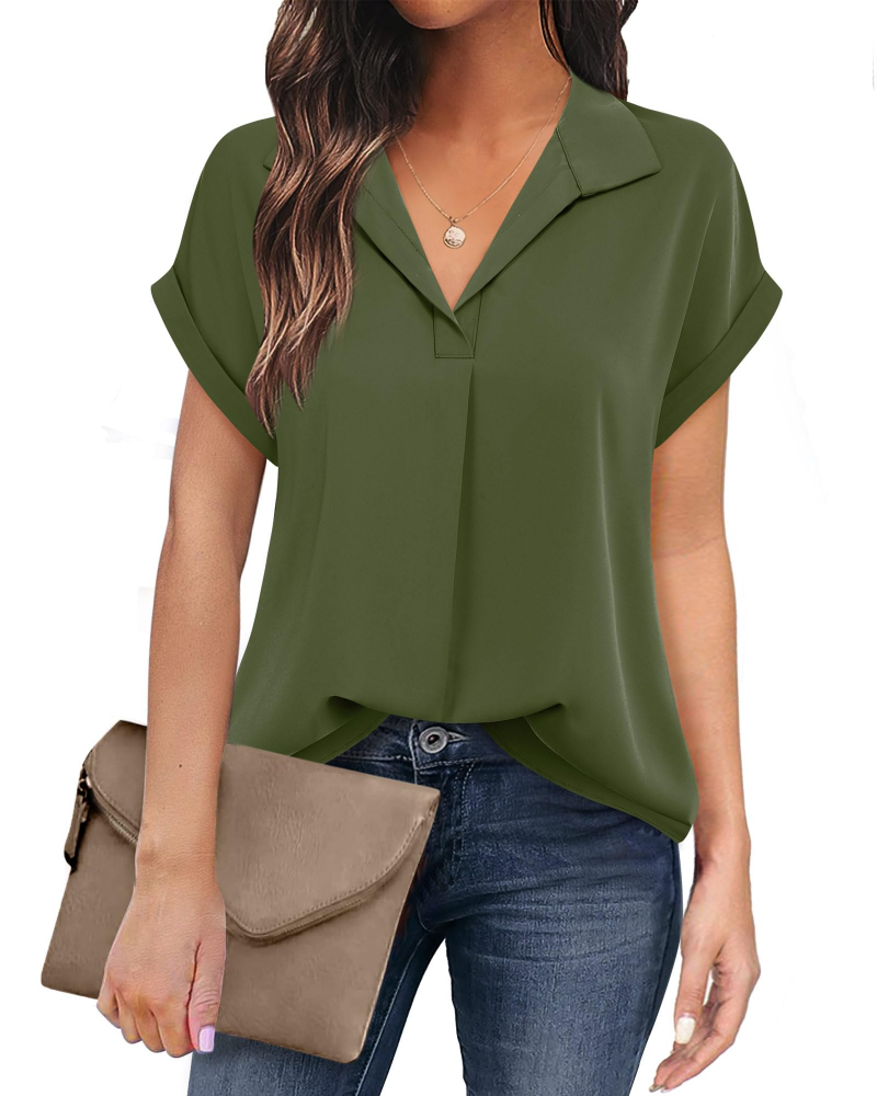 Eluna Camicetta Donna – Blusa Fluida in Mousseline Scollo a V Elegante Business Casual