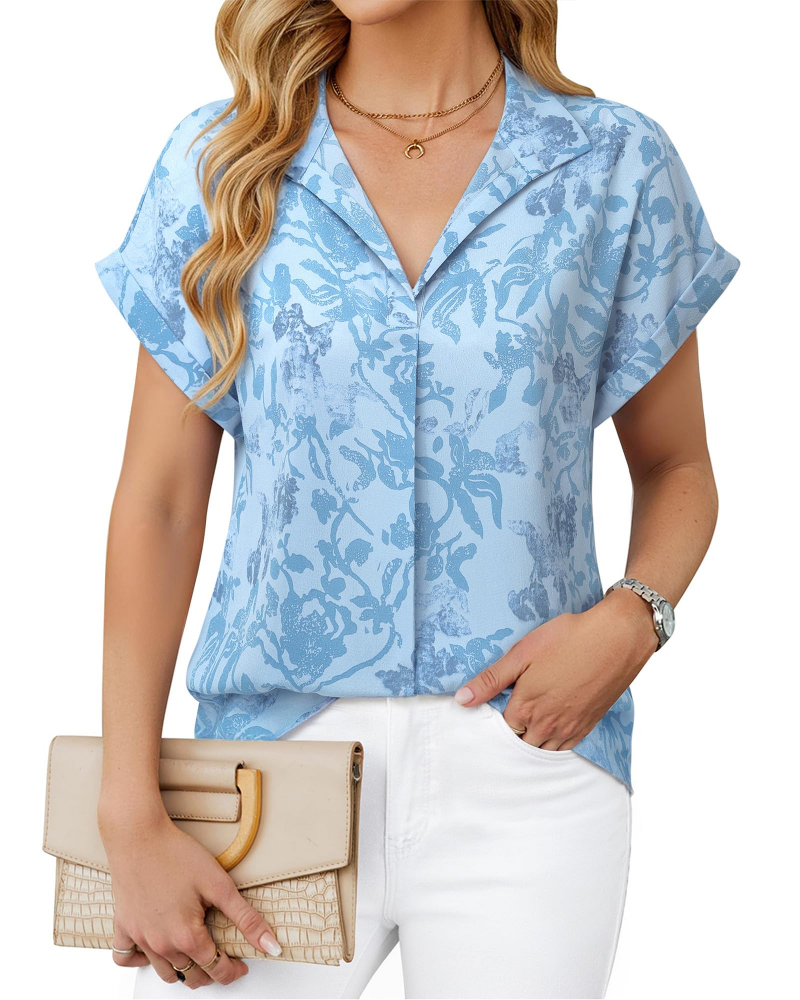 Eluna Camicetta Donna – Blusa Fluida in Mousseline Scollo a V Elegante Business Casual