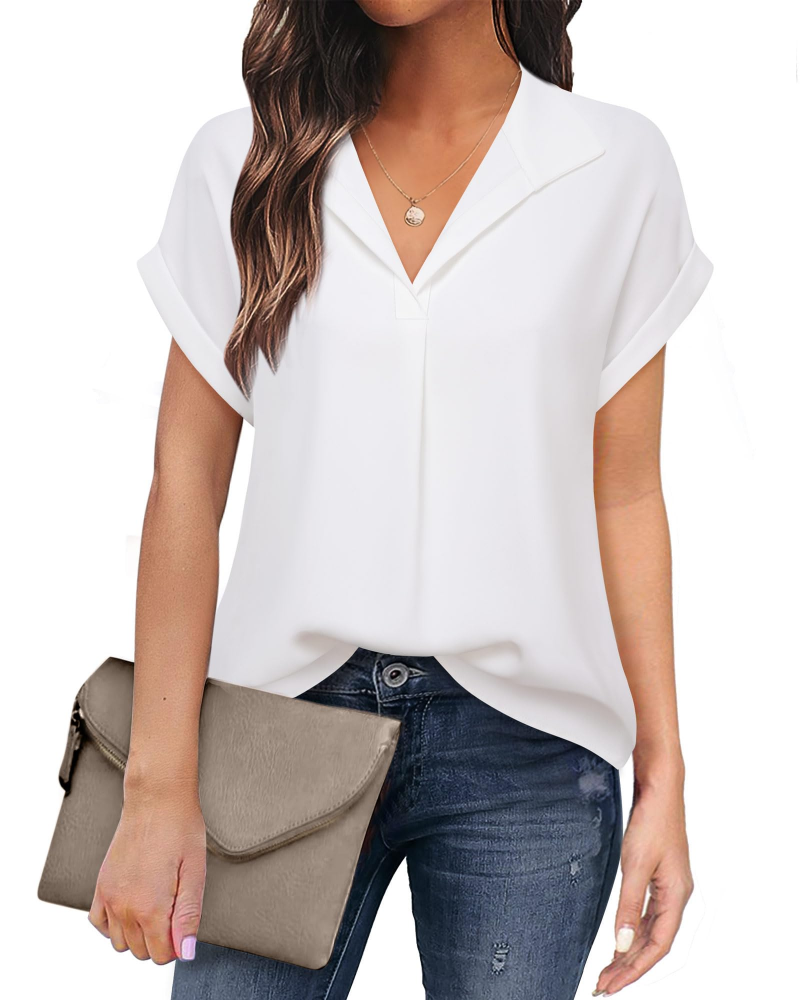 Eluna Camicetta Donna – Blusa Fluida in Mousseline Scollo a V Elegante Business Casual