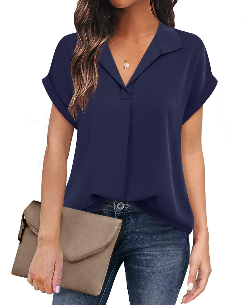 Eluna Camicetta Donna – Blusa Fluida in Mousseline Scollo a V Elegante Business Casual