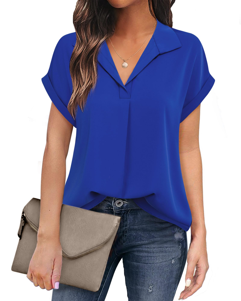 Eluna Camicetta Donna – Blusa Fluida in Mousseline Scollo a V Elegante Business Casual