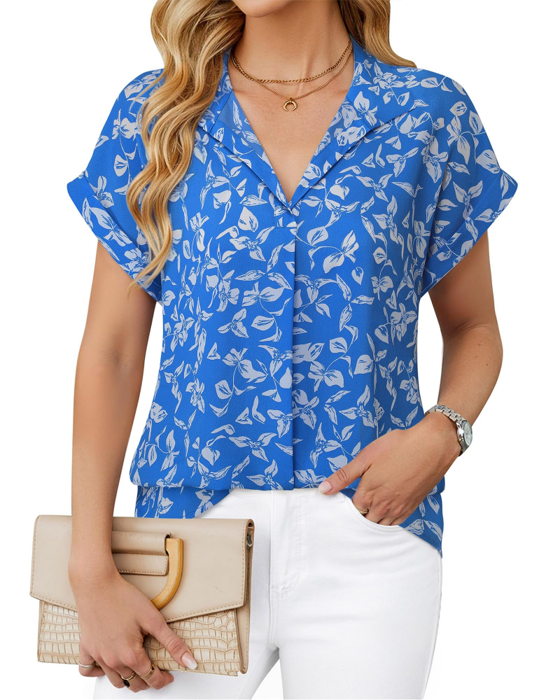 Eluna Camicetta Donna – Blusa Fluida in Mousseline Scollo a V Elegante Business Casual