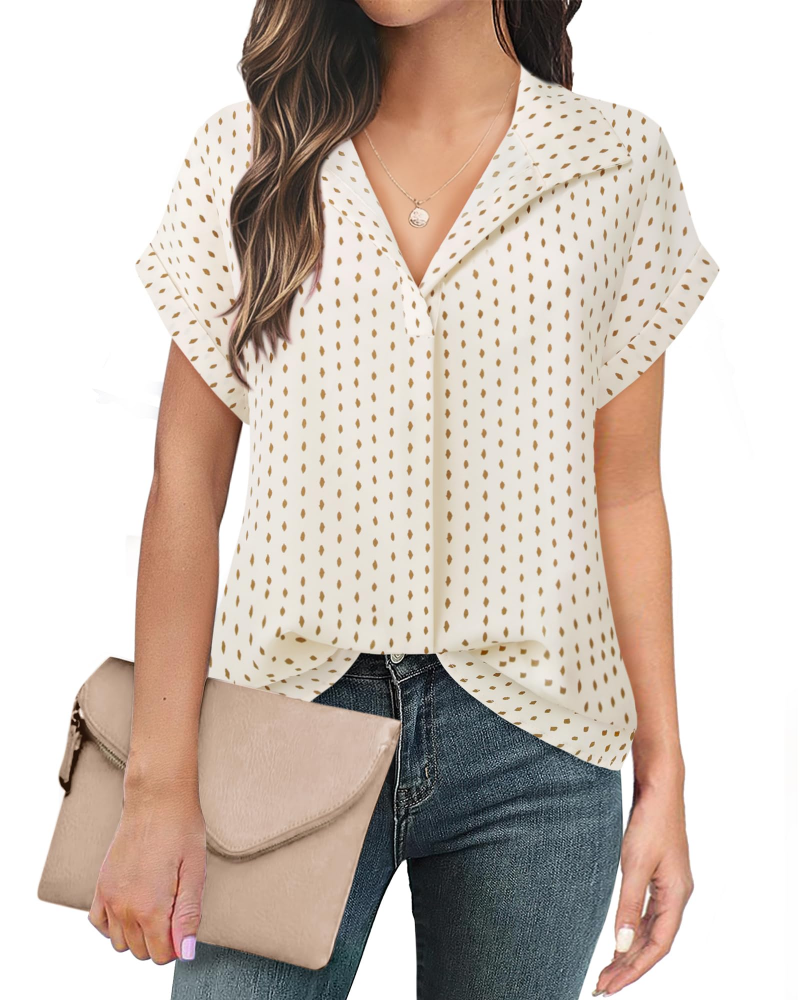 Eluna Camicetta Donna – Blusa Fluida in Mousseline Scollo a V Elegante Business Casual