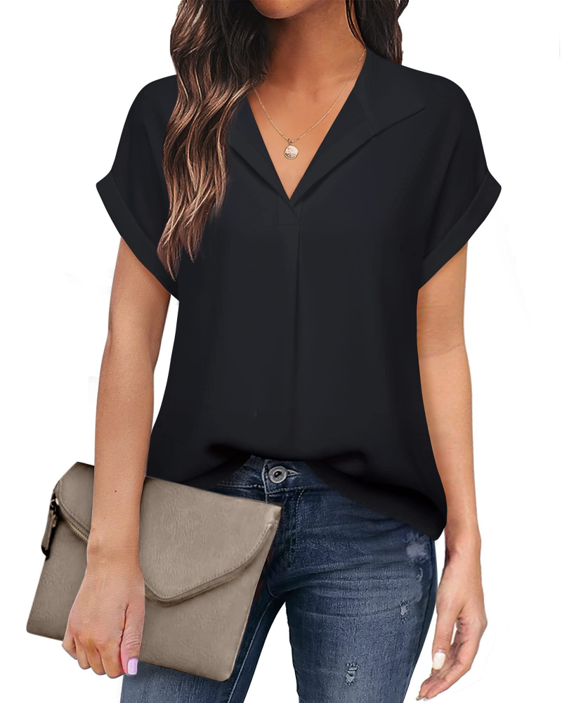 Eluna Camicetta Donna – Blusa Fluida in Mousseline Scollo a V Elegante Business Casual