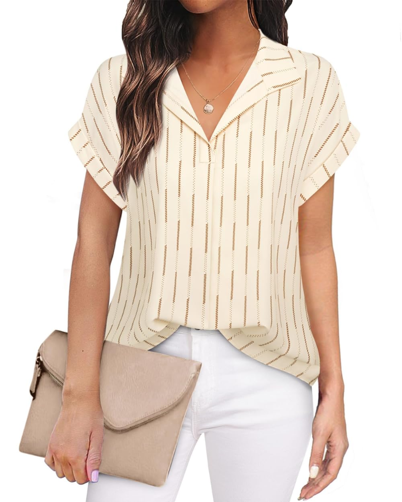 Eluna Camicetta Donna – Blusa Fluida in Mousseline Scollo a V Elegante Business Casual