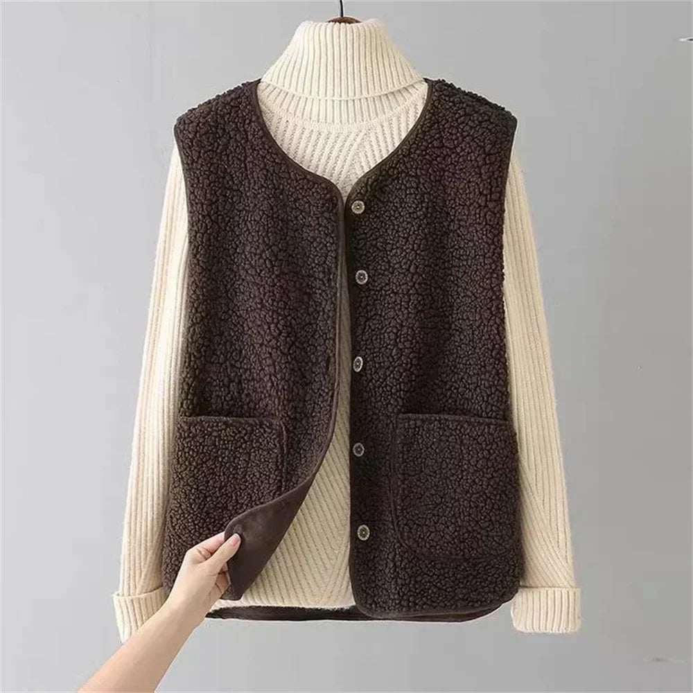 Kate Cardigan Donna Senza Maniche – Sherpa Effet Lana di Mouton Caldo, Leggero & Casual