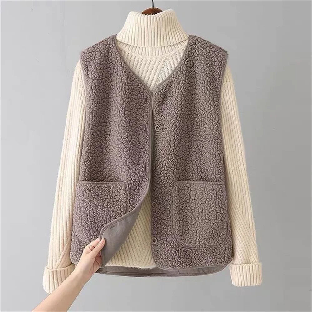 Kate Cardigan Donna Senza Maniche – Sherpa Effet Lana di Mouton Caldo, Leggero & Casual