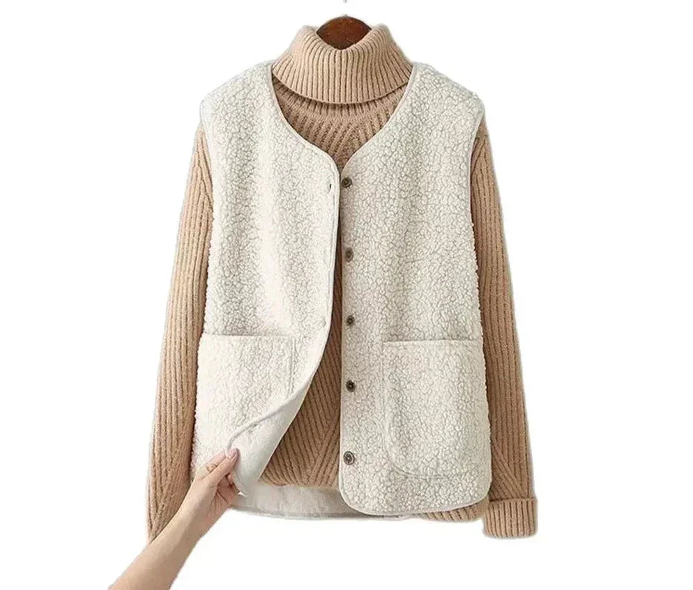 Kate Cardigan Donna Senza Maniche – Sherpa Effet Lana di Mouton Caldo, Leggero & Casual