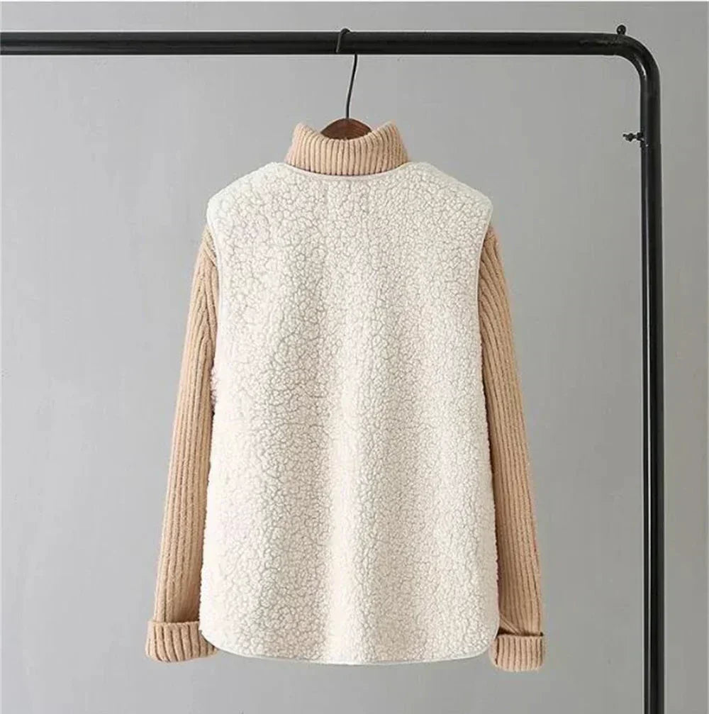 Kate Cardigan Donna Senza Maniche – Sherpa Effet Lana di Mouton Caldo, Leggero & Casual