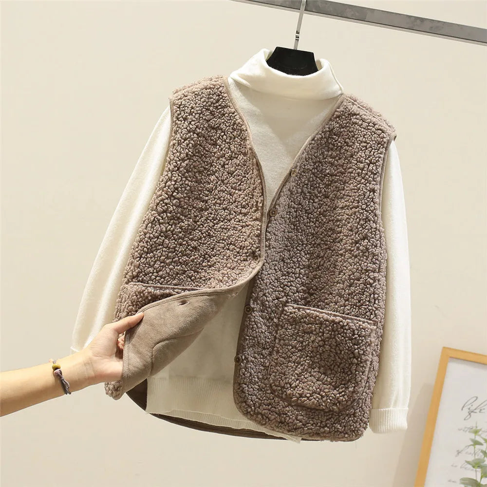 Kate Cardigan Donna Senza Maniche – Sherpa Effet Lana di Mouton Caldo, Leggero & Casual