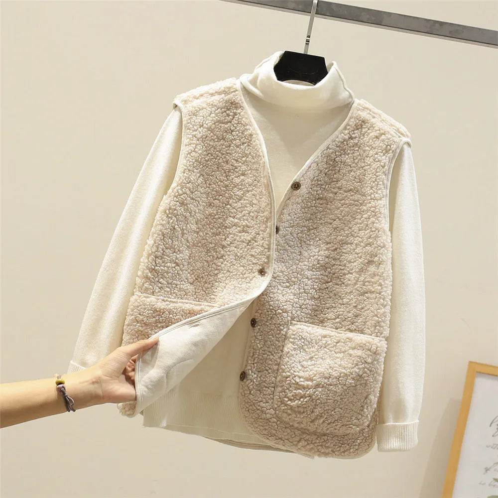 Kate Cardigan Donna Senza Maniche – Sherpa Effet Lana di Mouton Caldo, Leggero & Casual