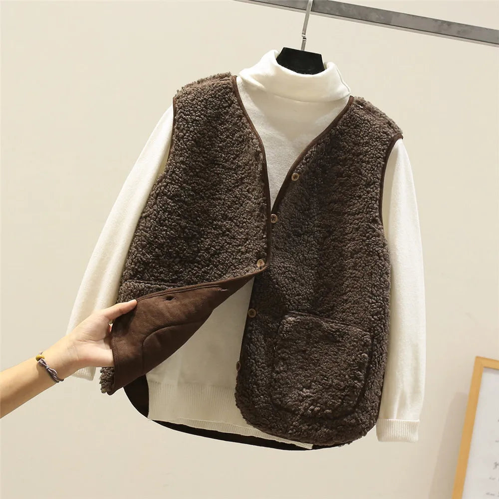 Kate Cardigan Donna Senza Maniche – Sherpa Effet Lana di Mouton Caldo, Leggero & Casual
