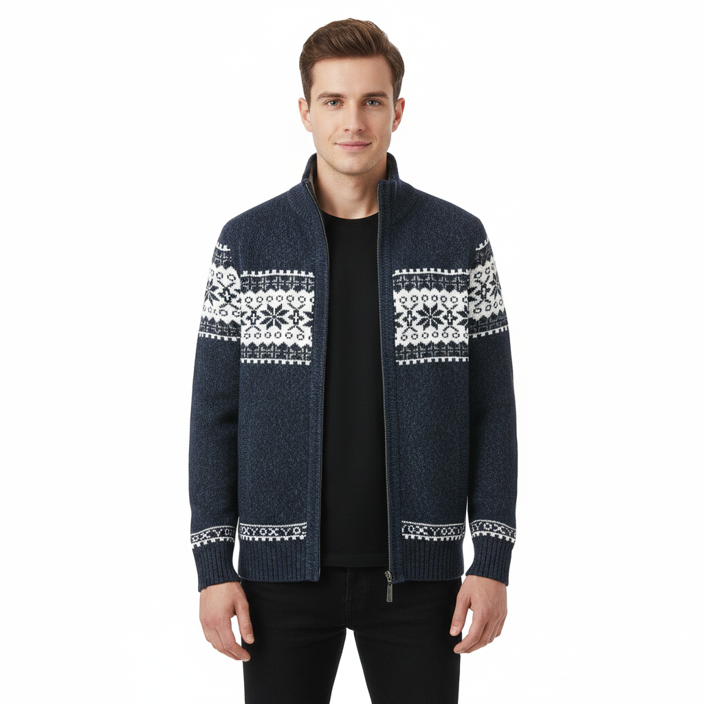 Moris Cardigan Fleece Uomo – Giacca Jacquard Inverno a Col Top & Motifs Scandinaves
