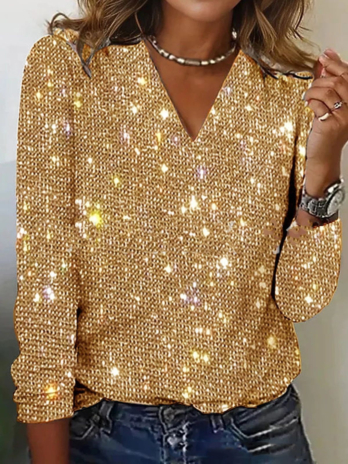 Zane Original Blusa Donna Scollo a V – Blusa Leggera Pailletée Elegante per Printemps & Estate