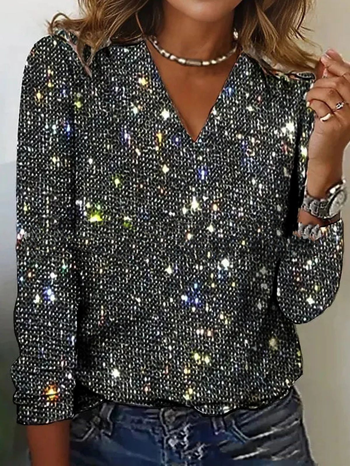 Zane Original Blusa Donna Scollo a V – Blusa Leggera Pailletée Elegante per Printemps & Estate