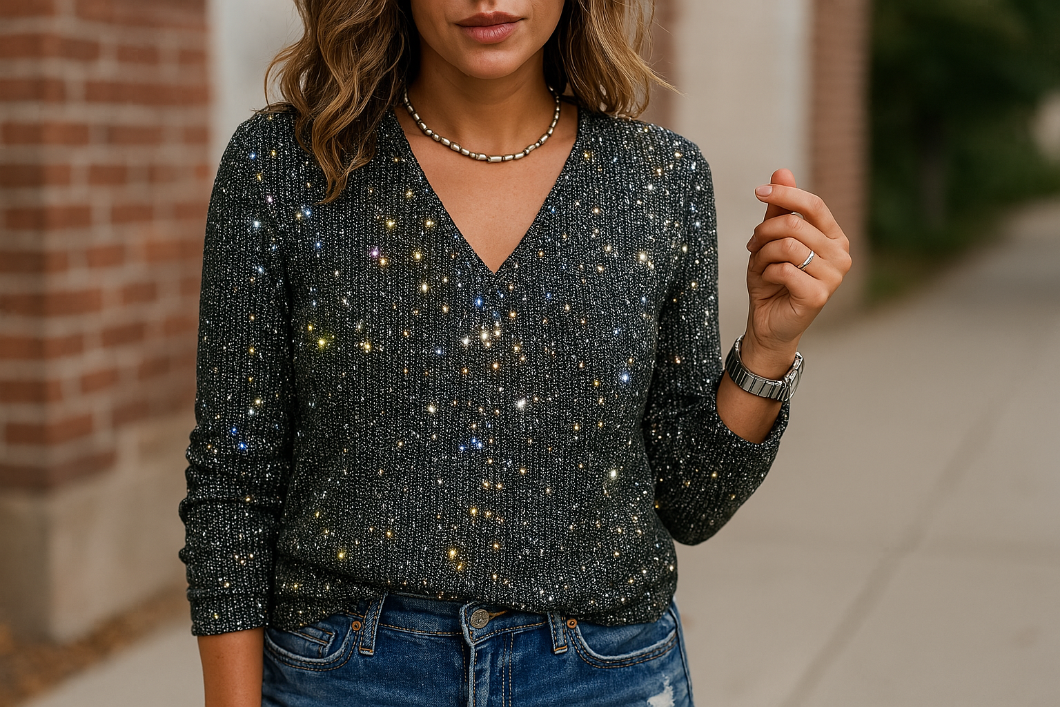 Zane Original Blusa Donna Scollo a V – Blusa Leggera Pailletée Elegante per Printemps & Estate
