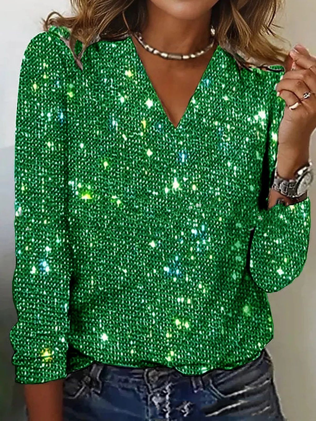 Zane Original Blusa Donna Scollo a V – Blusa Leggera Pailletée Elegante per Printemps & Estate