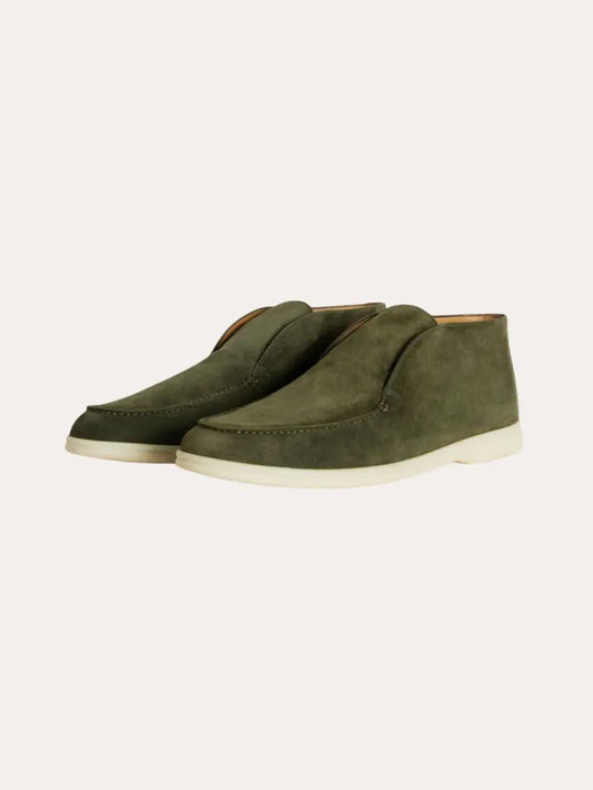 Mocassini Uomo in pelle scamosciata verde scuro, casual eleganti