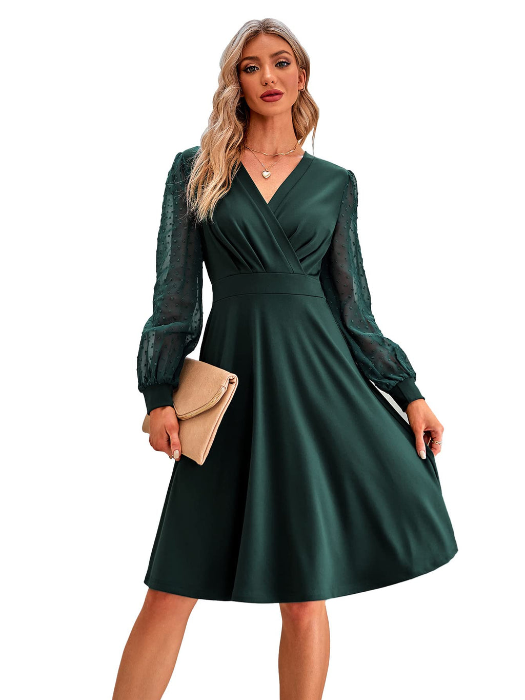 Juana Abito Donna – Style Vintage Scollo a V, Maniche Lunghe & Linea a Trapezio Midi Elegante