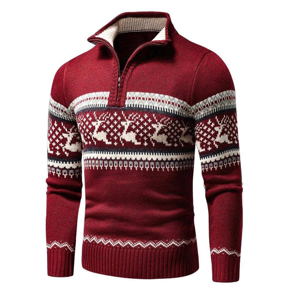 Noah Maglione Uomo Demi-Zip – Maglione Nordic a Motif Géométrique & Rennes, Linea Confortevole