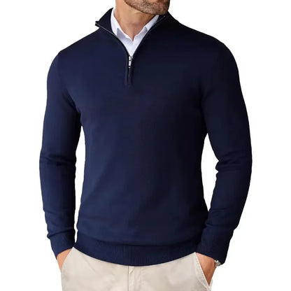 Dettaglio collo zip — maglione uomo