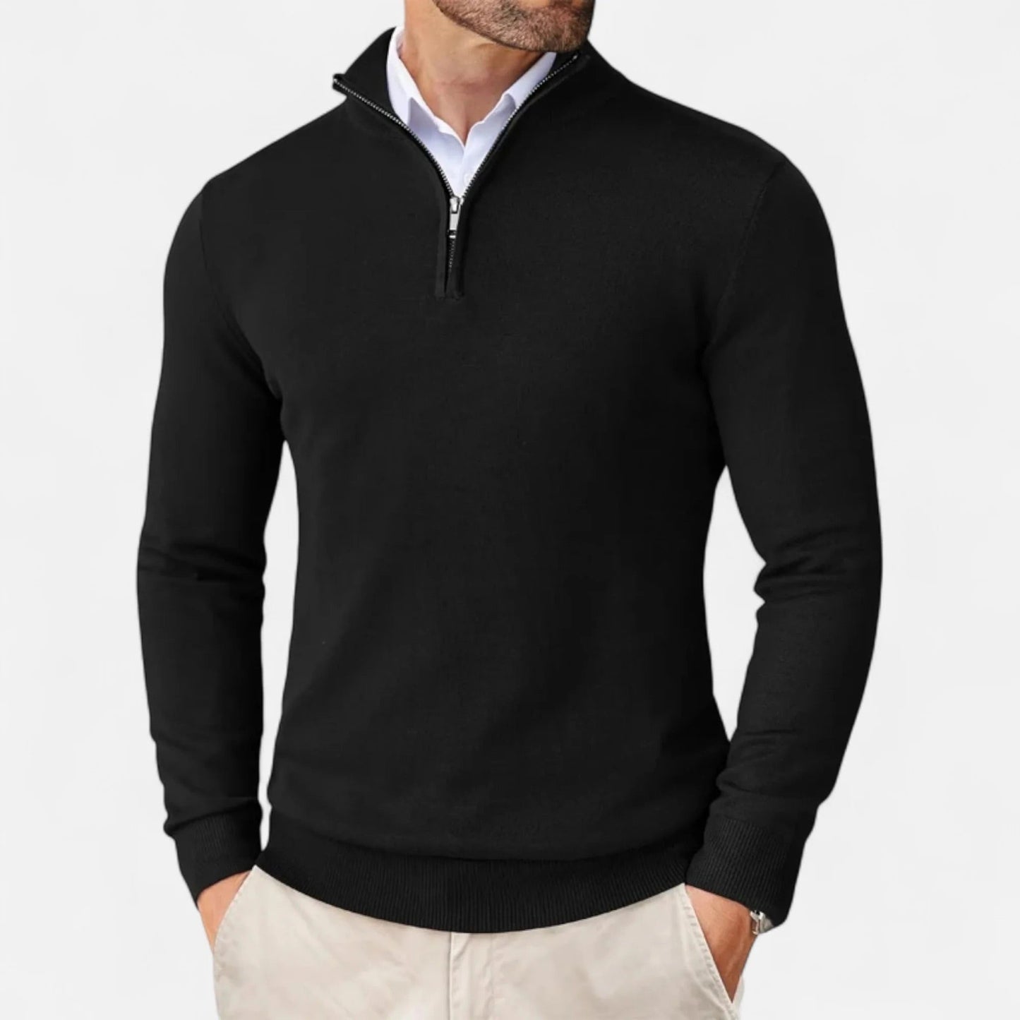 Maglione Uomo collo zip in misto cotone, modello Zane — vista 10