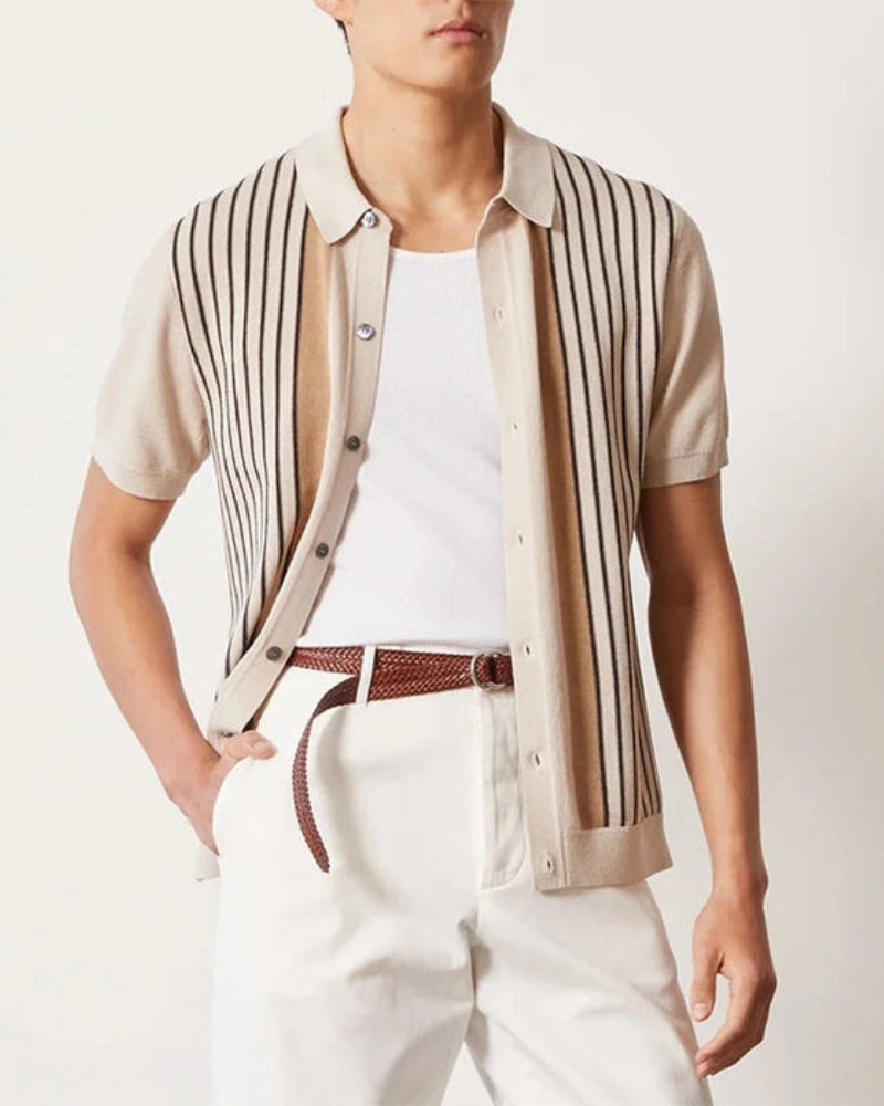 Polo Uomo beige indossato, vista completa