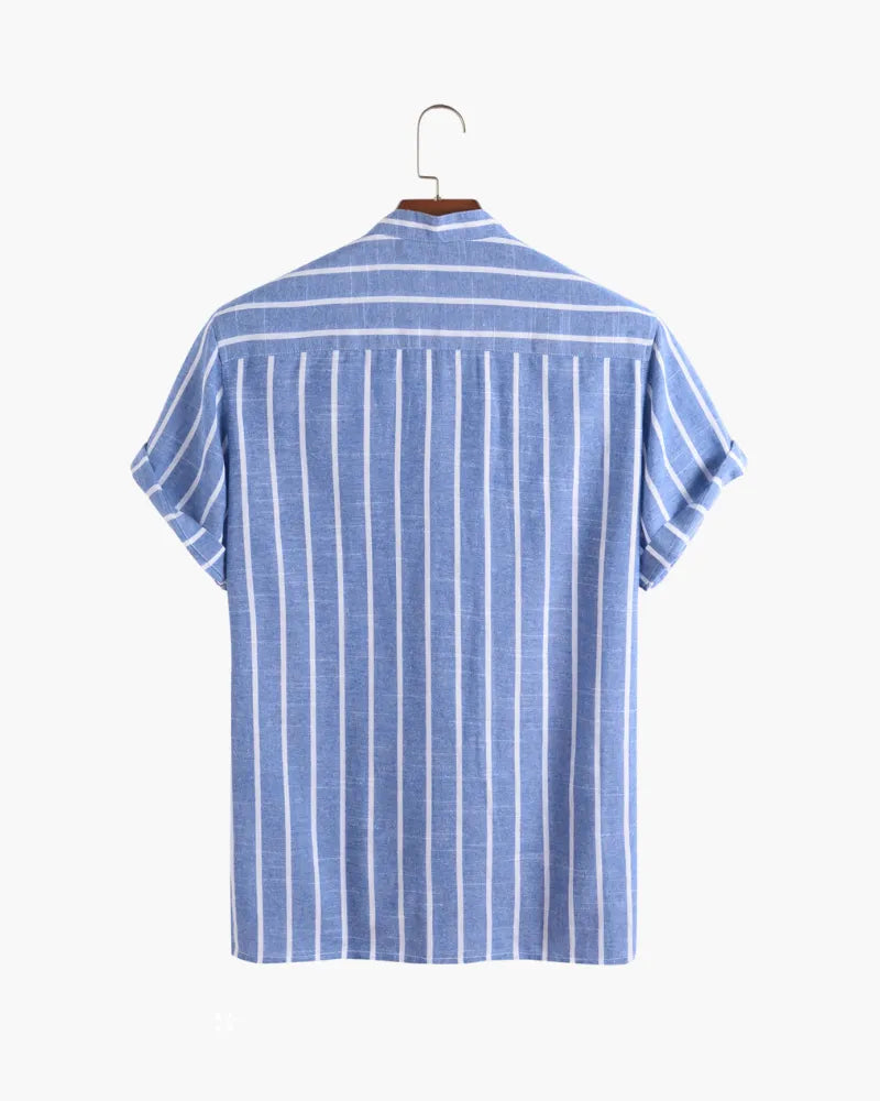 Polo Uomo in cotone biologico blu, stile marinaio — vista 4