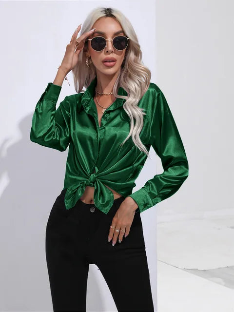 Valérie Blusa Raso Donna – Camicetta Elegante a Maniche Lunghe, Vestibilità Ampia e Brillante