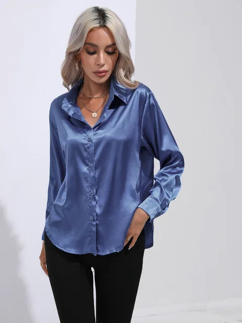 Valérie Blusa Raso Donna – Camicetta Elegante a Maniche Lunghe, Vestibilità Ampia e Brillante