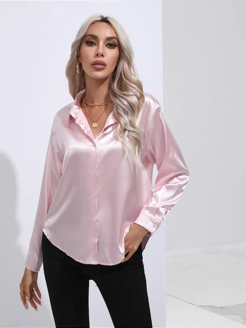 Valérie Blusa Raso Donna – Camicetta Elegante a Maniche Lunghe, Vestibilità Ampia e Brillante