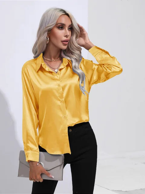 Valérie Blusa Raso Donna – Camicetta Elegante a Maniche Lunghe, Vestibilità Ampia e Brillante