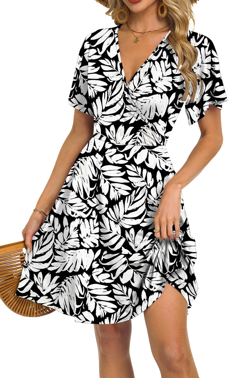 Mariselle Abito Donna – Cache-Cœur Scollo a V Floral, Taille Empire & Tasche Linea a Trapezio Estate