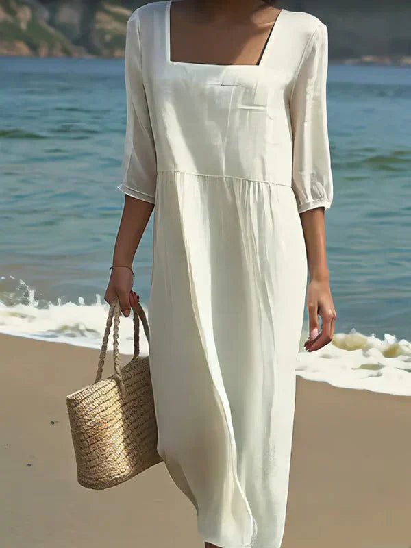 Rosita Abito Lin Donna – Abito Estate Scollo Quadrato, Vestibilità Ampia & Tissu Cotone Lin Respirant