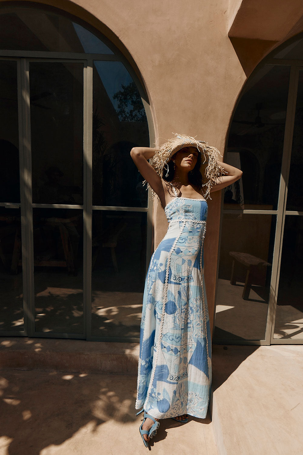 Mirasol Abito Maxi Donna – Abito Longue Scollo Quadrato, Dos Noué & Stampa Méditerranéen