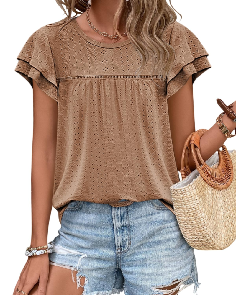 Isara Top Donna – Blusa Eyelet a Balze, Linea Babydoll Fluida & Style Estate Chic