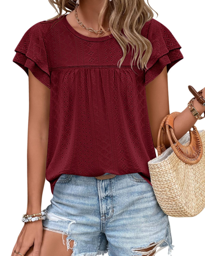Isara Top Donna – Blusa Eyelet a Balze, Linea Babydoll Fluida & Style Estate Chic
