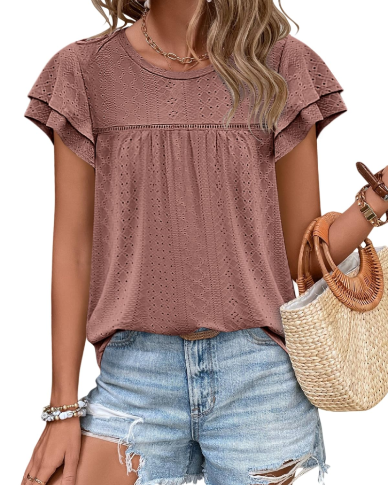 Isara Top Donna – Blusa Eyelet a Balze, Linea Babydoll Fluida & Style Estate Chic
