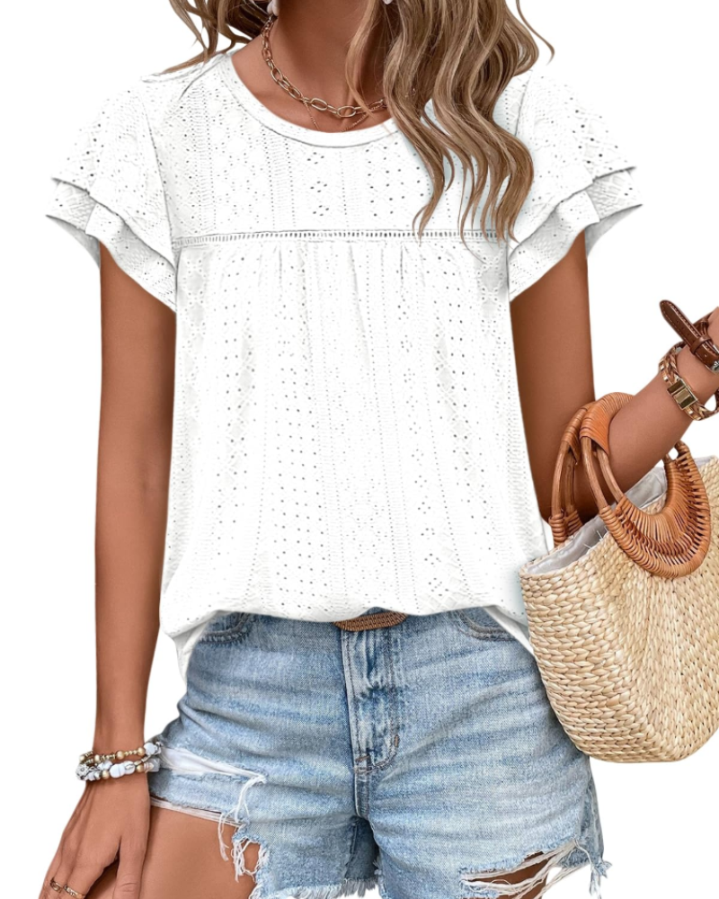 Isara Top Donna – Blusa Eyelet a Balze, Linea Babydoll Fluida & Style Estate Chic