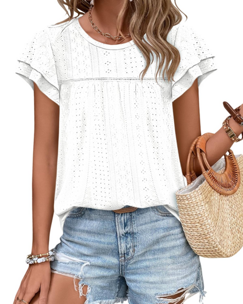 Isara Top Donna – Blusa Eyelet a Balze, Linea Babydoll Fluida & stile Estate chic