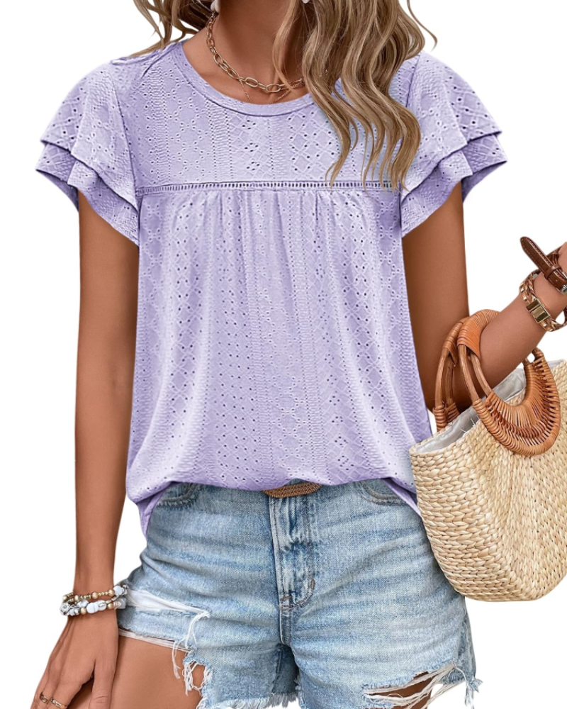 Isara Top Donna – Blusa Eyelet a Balze, Linea Babydoll Fluida & Style Estate Chic