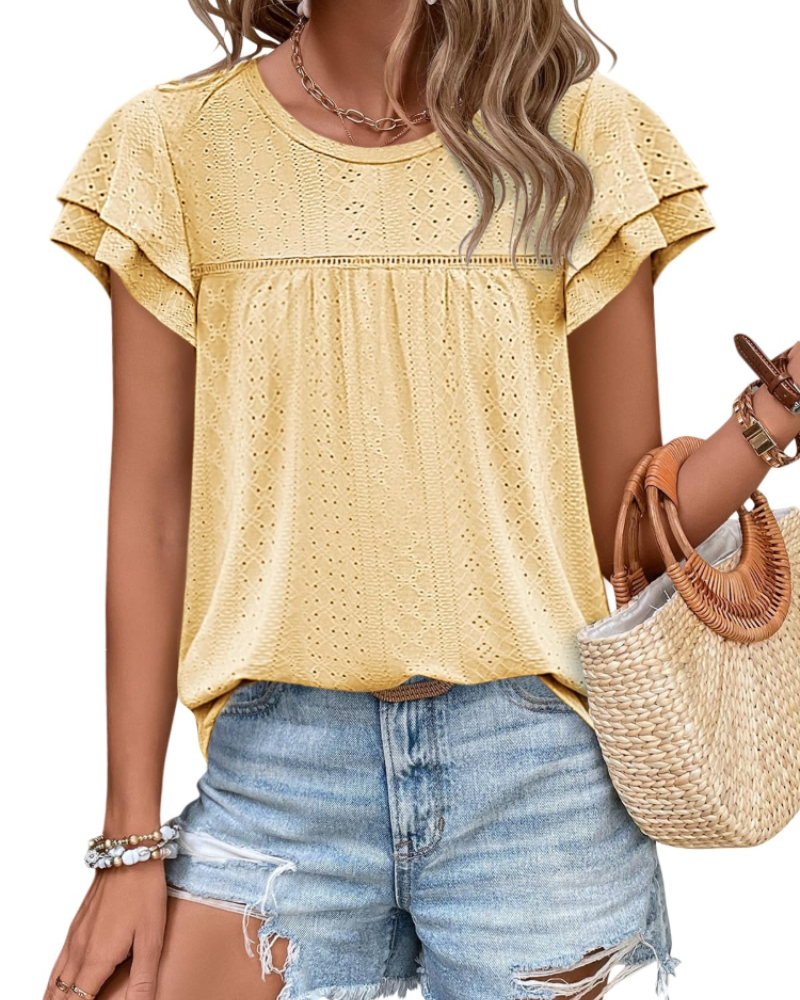 Isara Top Donna – Blusa Eyelet a Balze, Linea Babydoll Fluida & Style Estate Chic