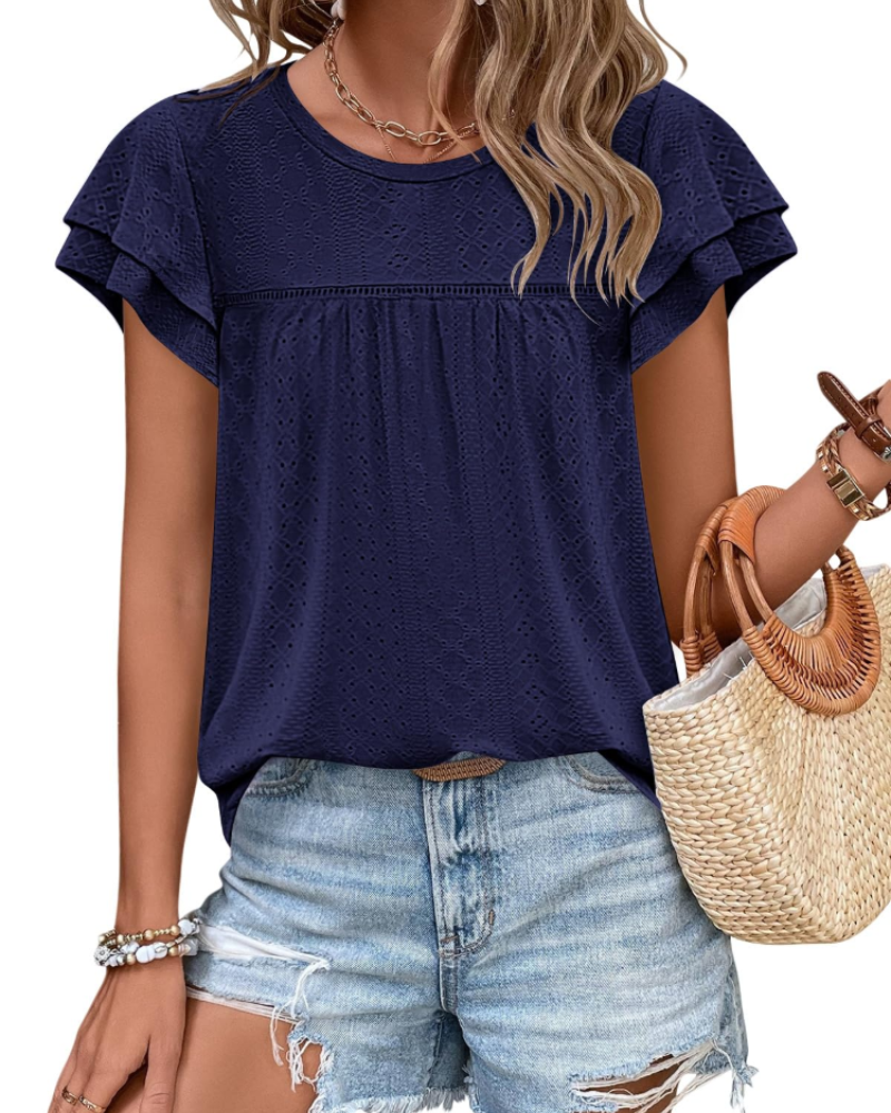 Isara Top Donna – Blusa Eyelet a Balze, Linea Babydoll Fluida & Style Estate Chic