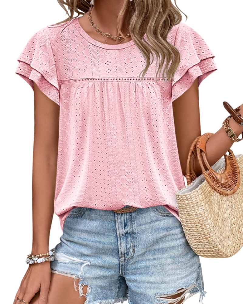 Isara Top Donna – Blusa Eyelet a Balze, Linea Babydoll Fluida & Style Estate Chic