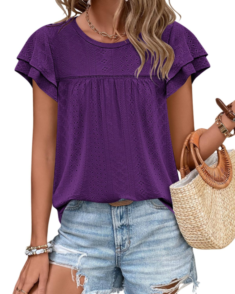 Isara Top Donna – Blusa Eyelet a Balze, Linea Babydoll Fluida & Style Estate Chic