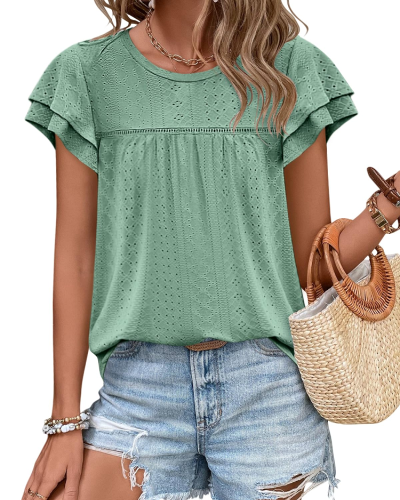 Isara Top Donna – Blusa Eyelet a Balze, Linea Babydoll Fluida & Style Estate Chic