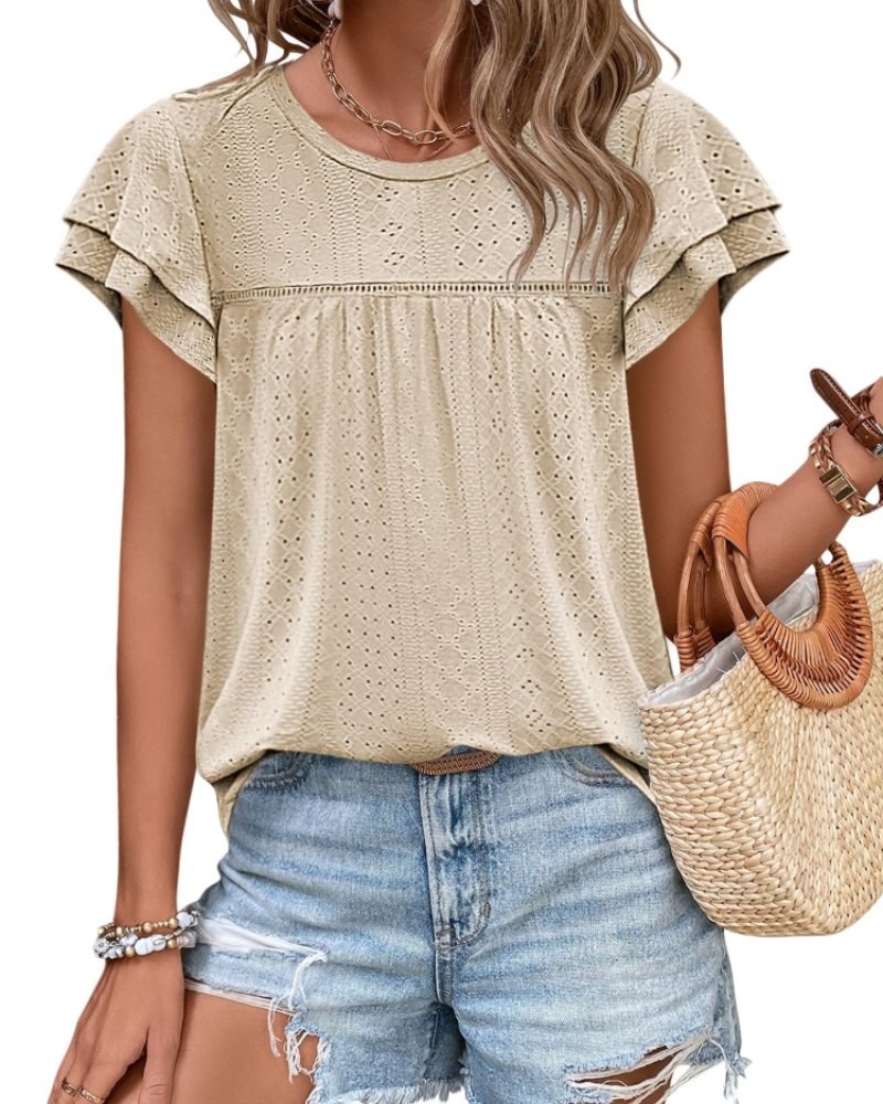 Isara Top Donna – Blusa Eyelet a Balze, Linea Babydoll Fluida & Style Estate Chic