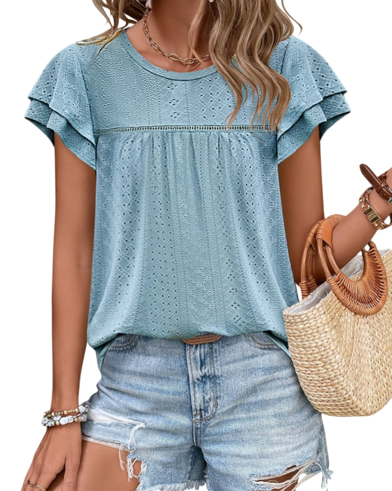 Isara Top Donna – Blusa Eyelet a Balze, Linea Babydoll Fluida & Style Estate Chic