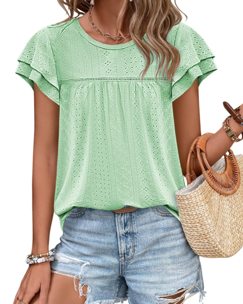 Isara Top Donna – Blusa Eyelet a Balze, Linea Babydoll Fluida & Style Estate Chic